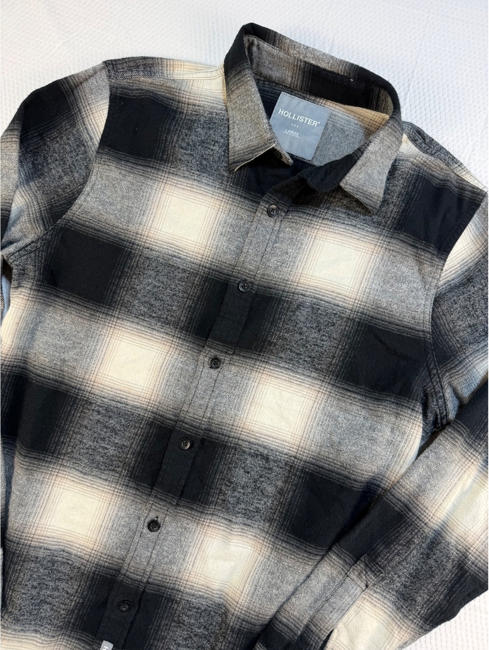 Hollister Mens L Black White Plaid Flannel Shirt 100% Cotton Grunge